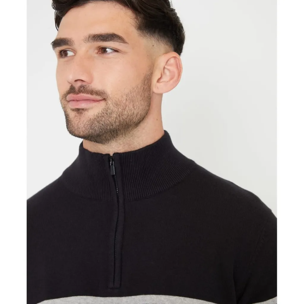 Knitwear*Threadbare Zip Neck Regular Fit Sweater in Black