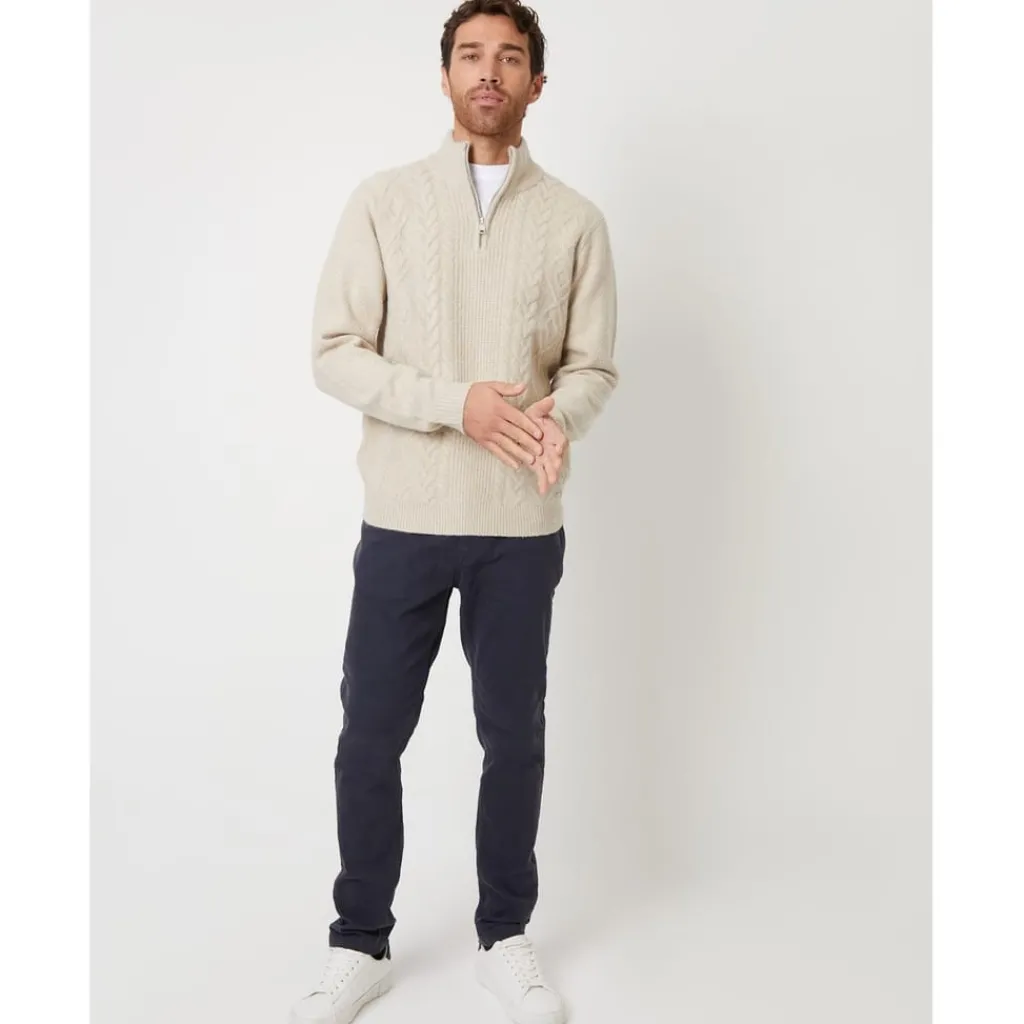 Knitwear*Threadbare Zip Neck Regular Fit Sweater in Neutral