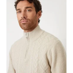 Knitwear*Threadbare Zip Neck Regular Fit Sweater in Neutral