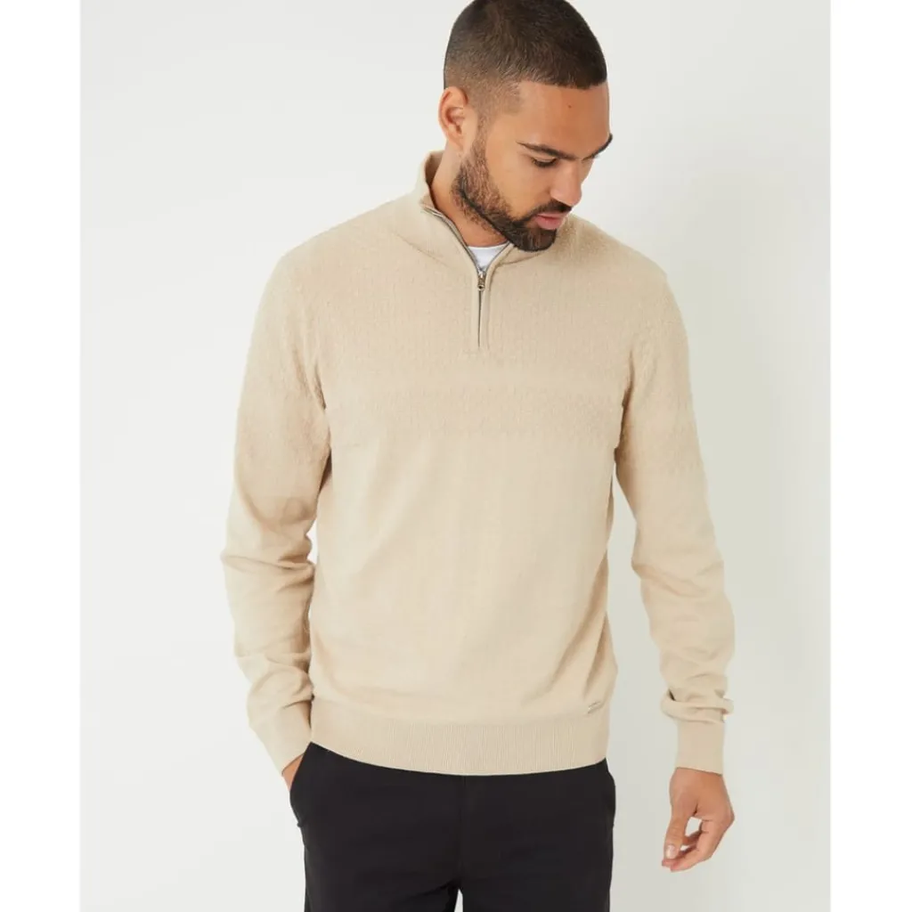Knitwear*Threadbare Zip Neck Regular Fit Sweater in Brown
