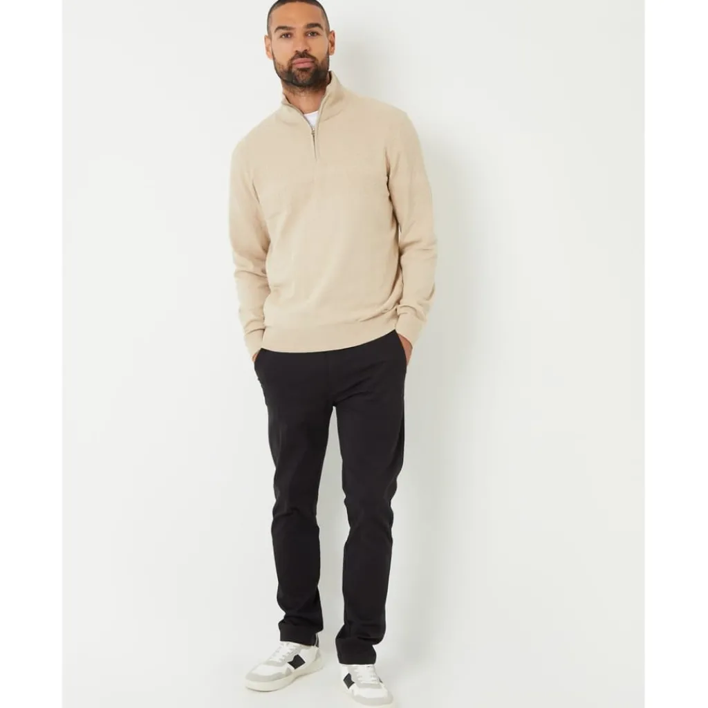 Knitwear*Threadbare Zip Neck Regular Fit Sweater in Brown