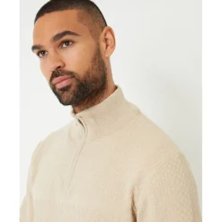 Knitwear*Threadbare Zip Neck Regular Fit Sweater in Brown