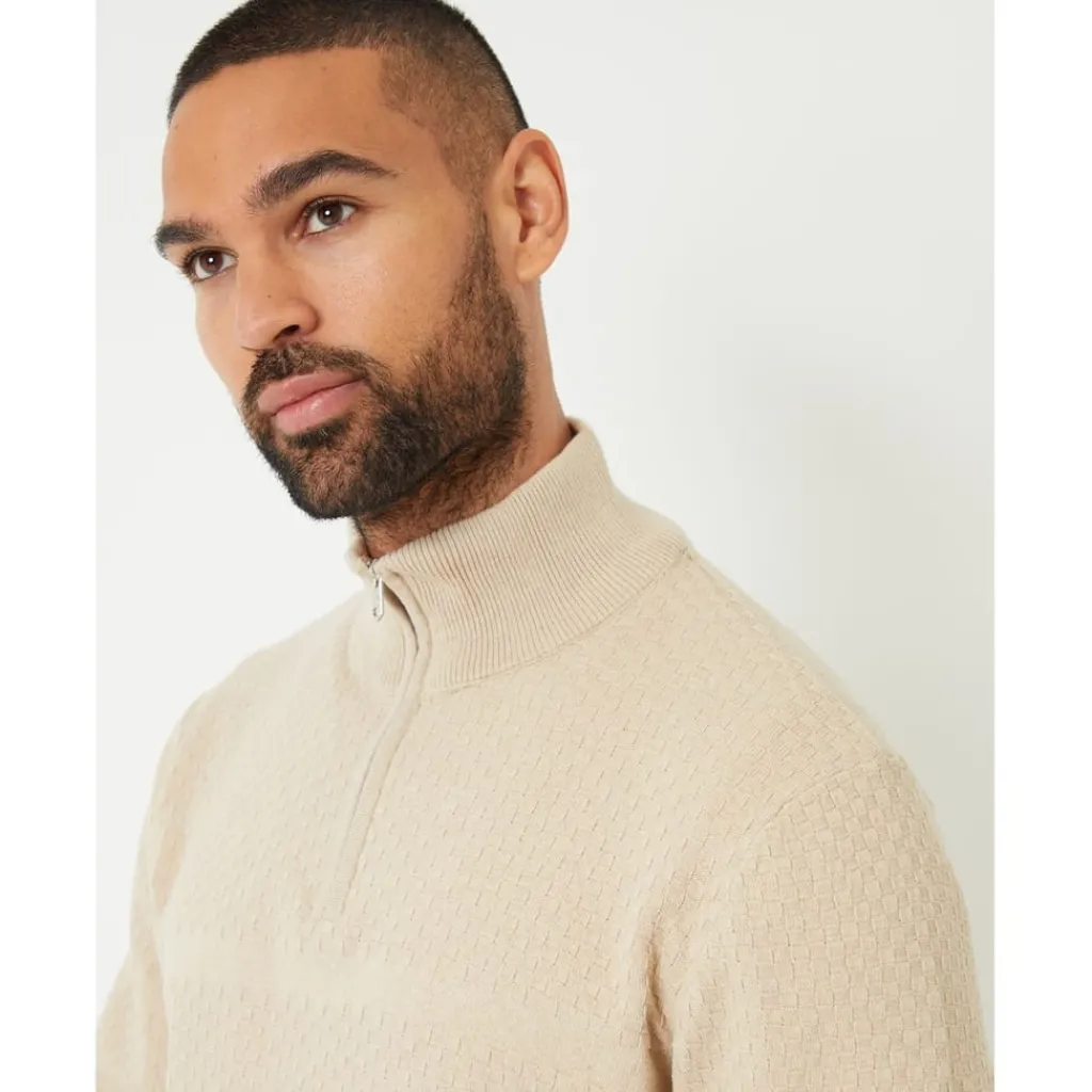 Knitwear*Threadbare Zip Neck Regular Fit Sweater in Brown