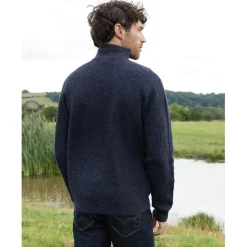 Knitwear*Threadbare Zip Neck Relaxed Fit Sweater in Blue