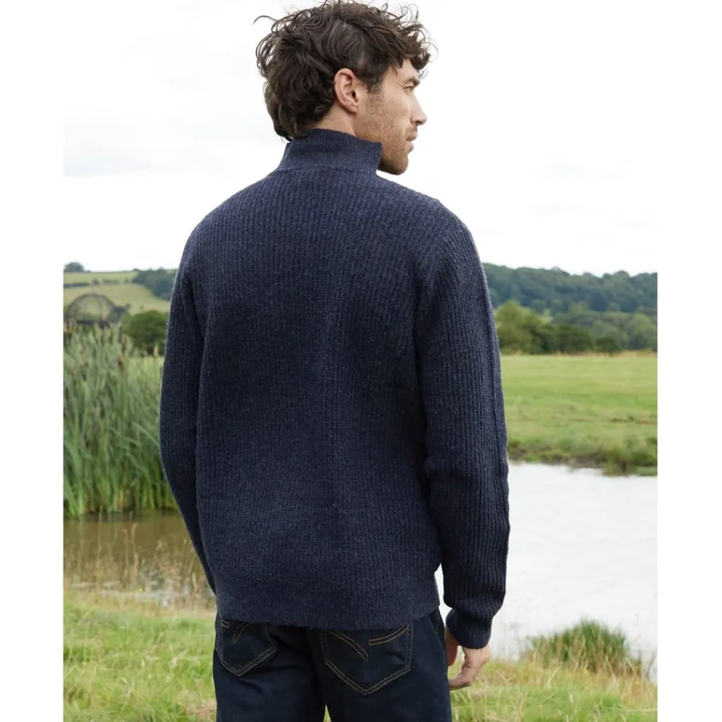 Knitwear*Threadbare Zip Neck Relaxed Fit Sweater in Blue