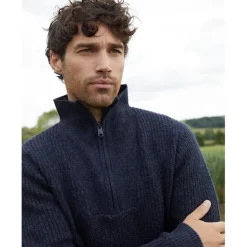 Knitwear*Threadbare Zip Neck Relaxed Fit Sweater in Blue