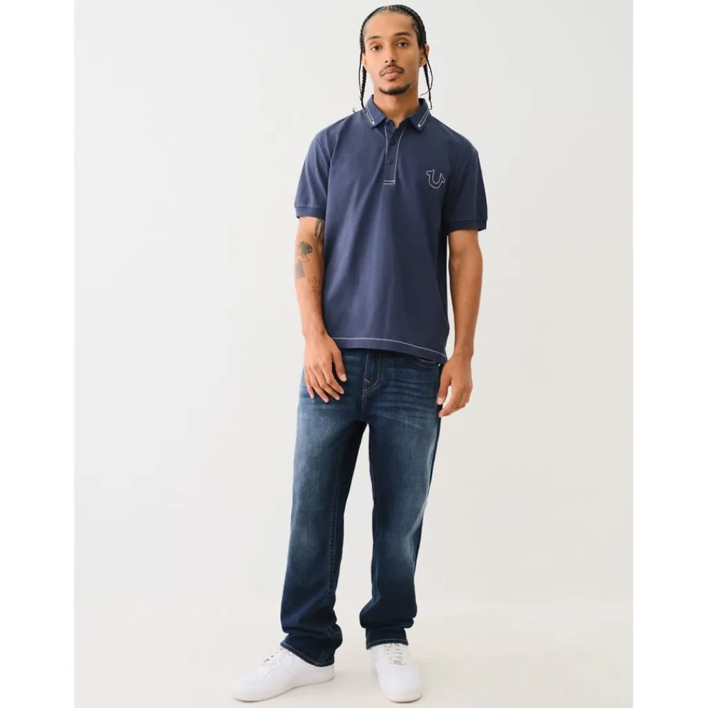 Polo Shirts*True Religion T Embroidered Polo Shirt in Blue