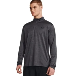 Fitness And Gymwear*Under Armour Tech Regular Fit Zip Neck Long Sleeve Top in Grey
