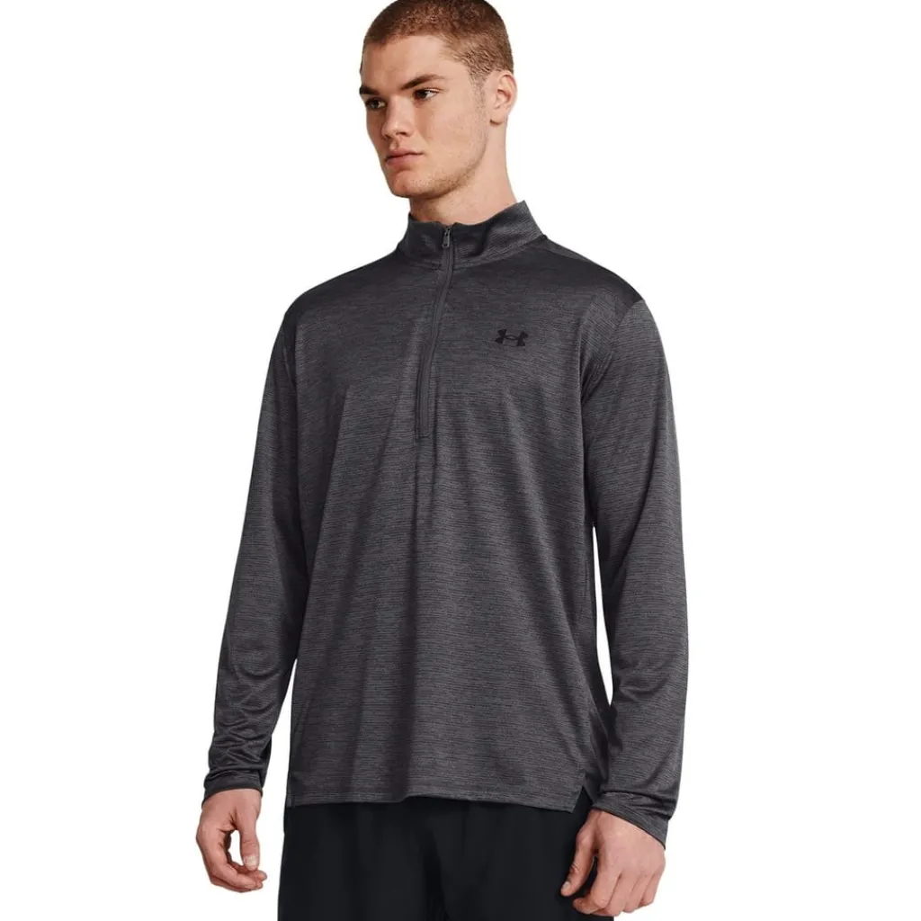 Fitness And Gymwear*Under Armour Tech Regular Fit Zip Neck Long Sleeve Top in Grey
