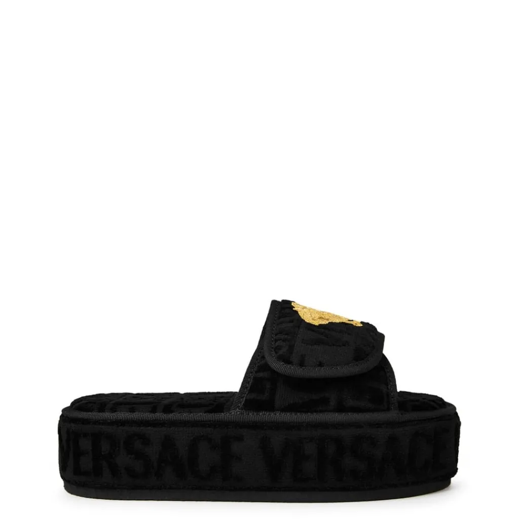 Slippers*Versace Home Baroque Flatform Mules in Black