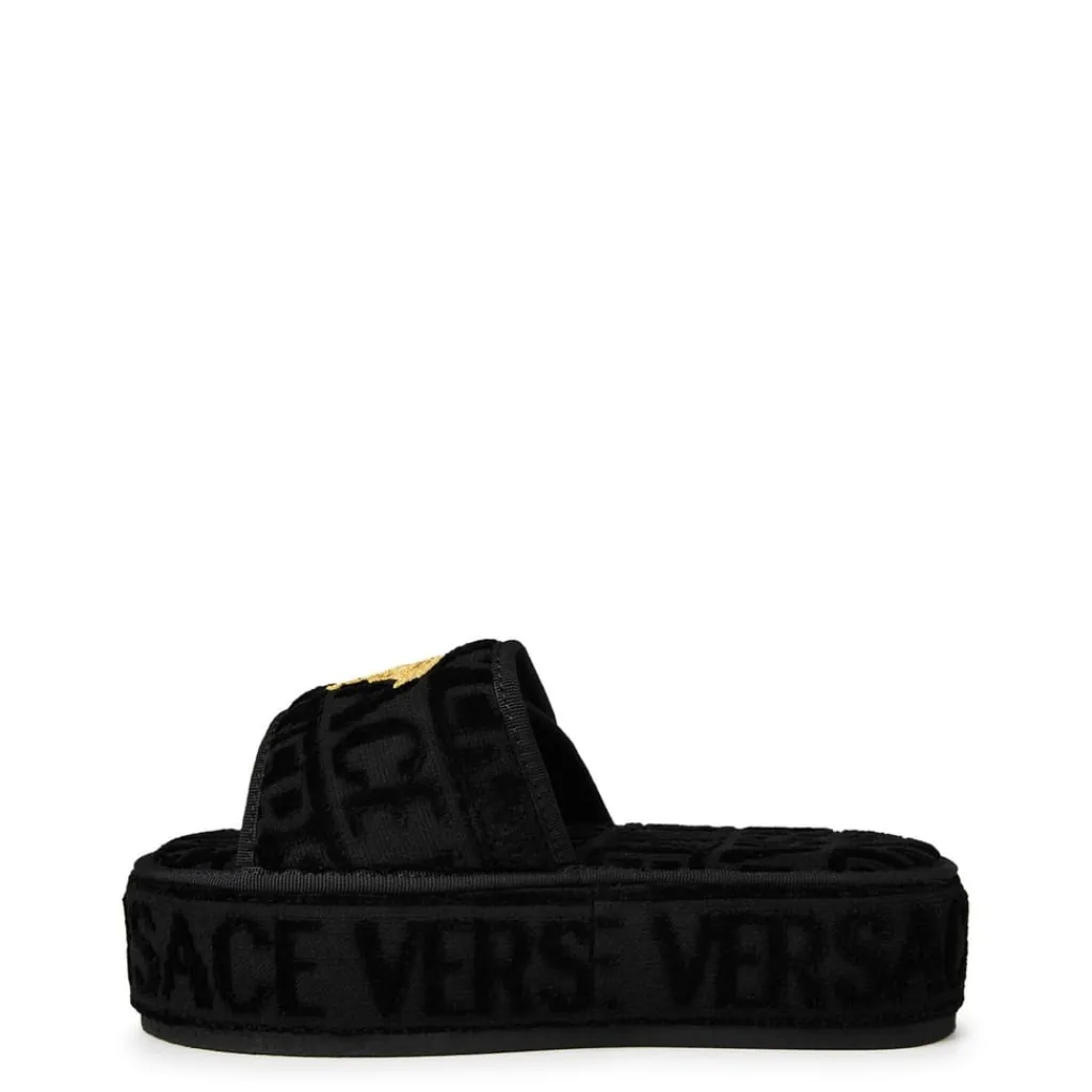 Slippers*Versace Home Baroque Flatform Mules in Black