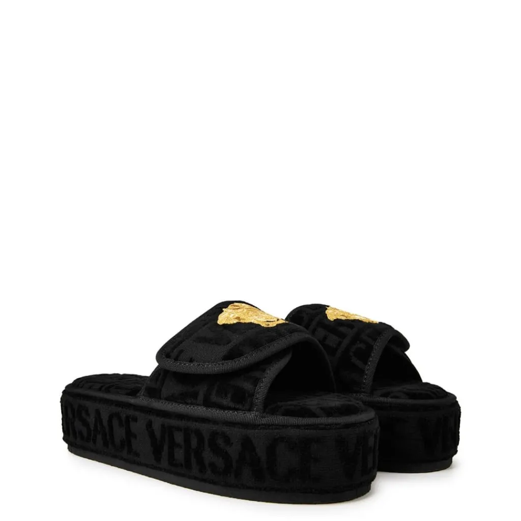 Slippers*Versace Home Baroque Flatform Mules in Black