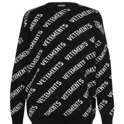 Knitwear*VETEMENTS All Over Logo Crew Neck Jumper in Black