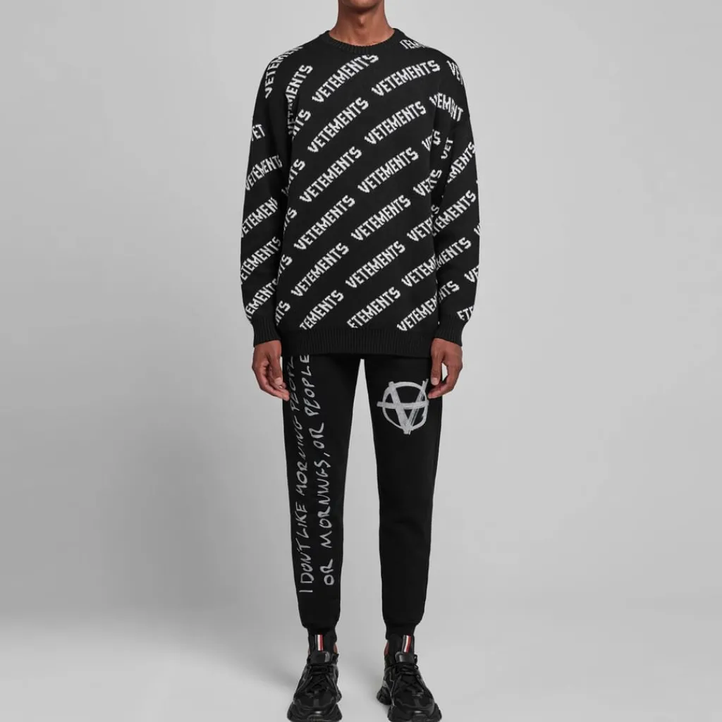 Knitwear*VETEMENTS All Over Logo Crew Neck Jumper in Black