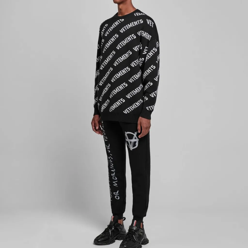 Knitwear*VETEMENTS All Over Logo Crew Neck Jumper in Black