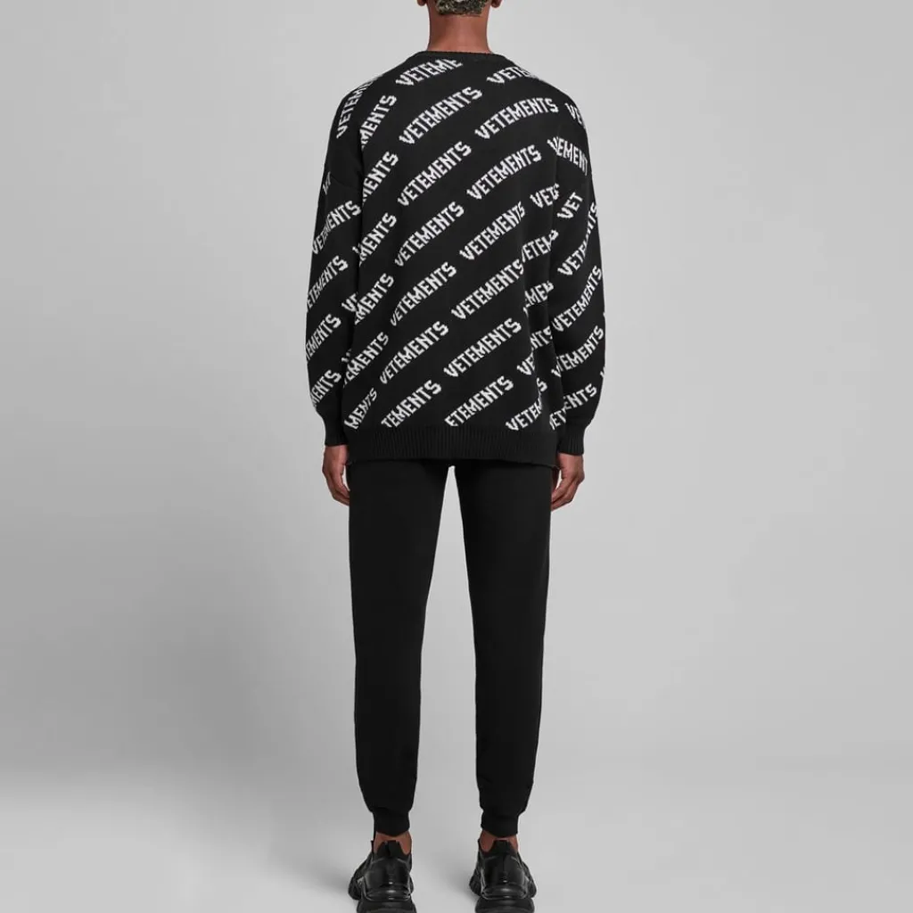 Knitwear*VETEMENTS All Over Logo Crew Neck Jumper in Black