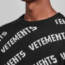 Knitwear*VETEMENTS All Over Logo Crew Neck Jumper in Black