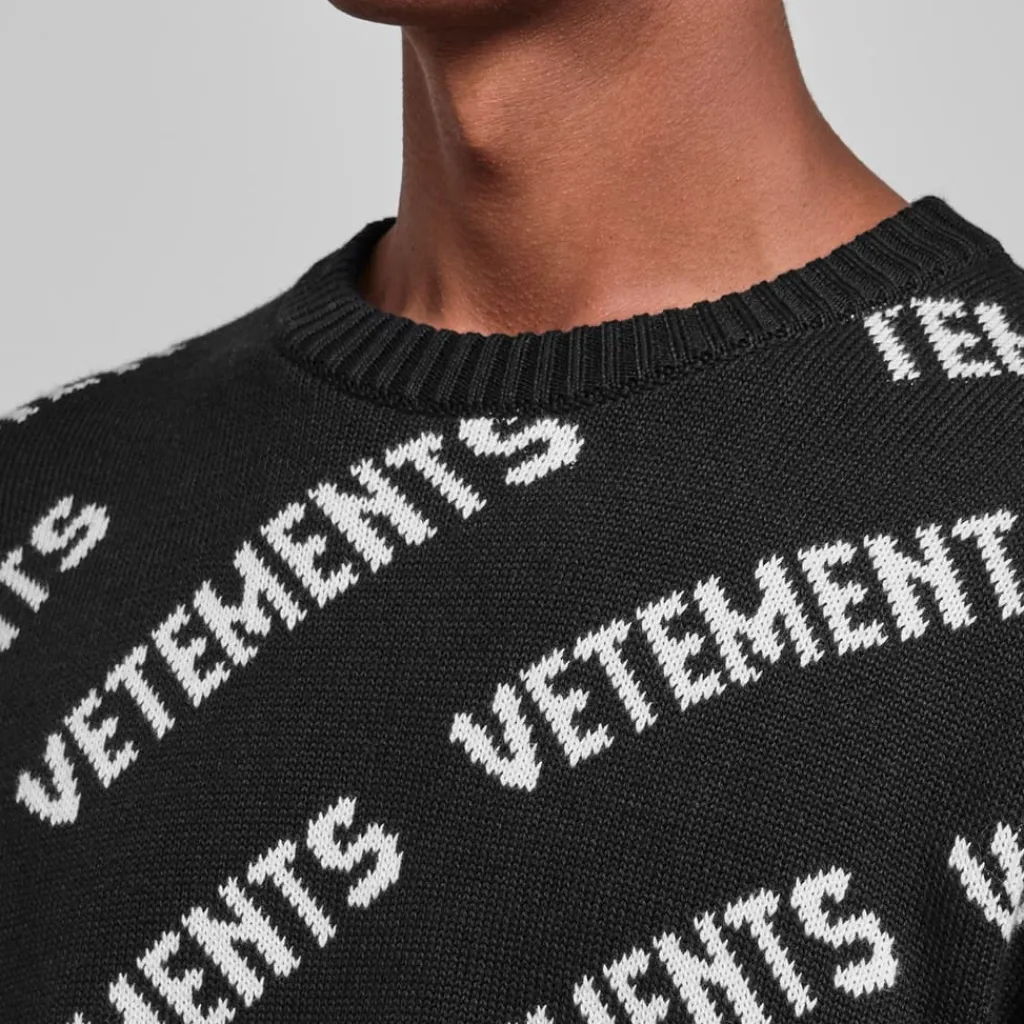 Knitwear*VETEMENTS All Over Logo Crew Neck Jumper in Black