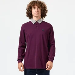Polo Shirts*Weekend Offender Walker Check Collar Long Sleeve Polo Shirt in Berry