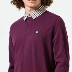 Polo Shirts*Weekend Offender Walker Check Collar Long Sleeve Polo Shirt in Berry