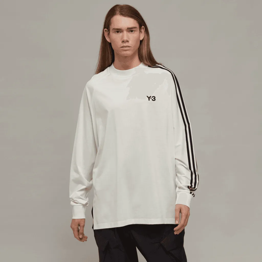 T-Shirts And Vests*Y-3 3-Stripes Long Sleeve T-Shirt in Off White