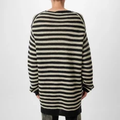 Knitwear*Yohji Yamamoto Striped Asymmetric Neck Jumper in Black