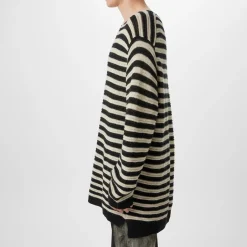Knitwear*Yohji Yamamoto Striped Asymmetric Neck Jumper in Black